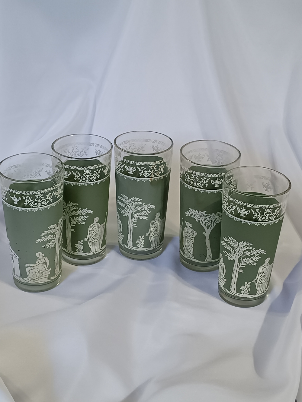 Green Greek Revival Highball Glasses - Set of 5